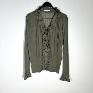 Anne Fontaine Olive Ruffle Cardigan